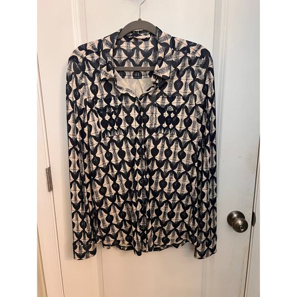 TORY BURCH Kimber Button Down Shirt M Navy Academia Preppy Career Office Siren - Picture 1 of 7